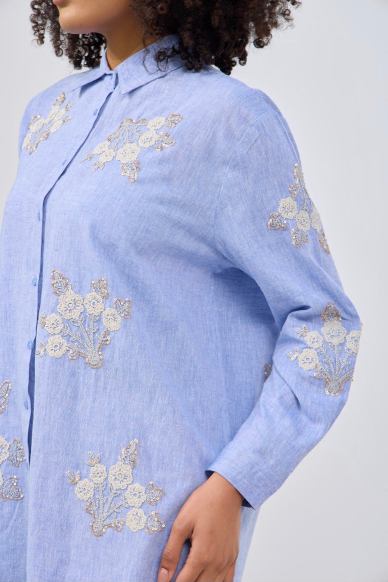 Blue Buttoned Shirt with Embroidry front & Back image 3