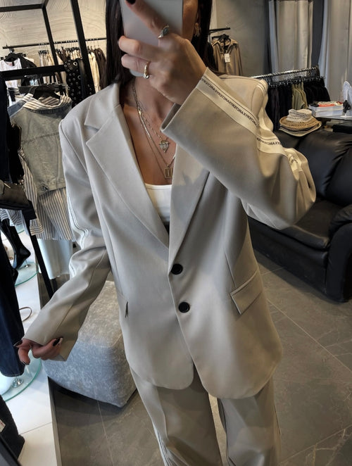 2 -PIECE BEIGE STRIP DETAILED JACKET SET image 1