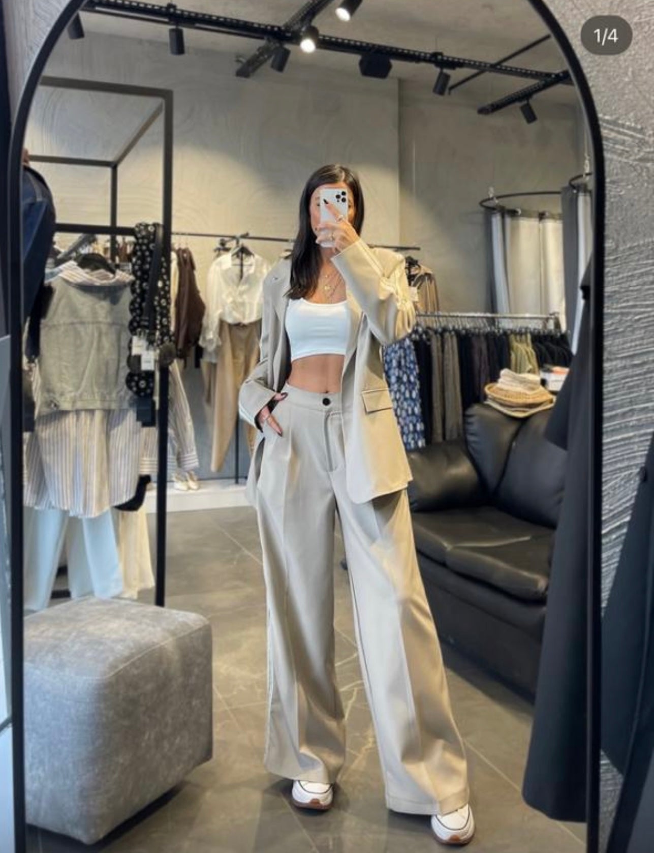 2 -PIECE BEIGE STRIP DETAILED JACKET SET image 6