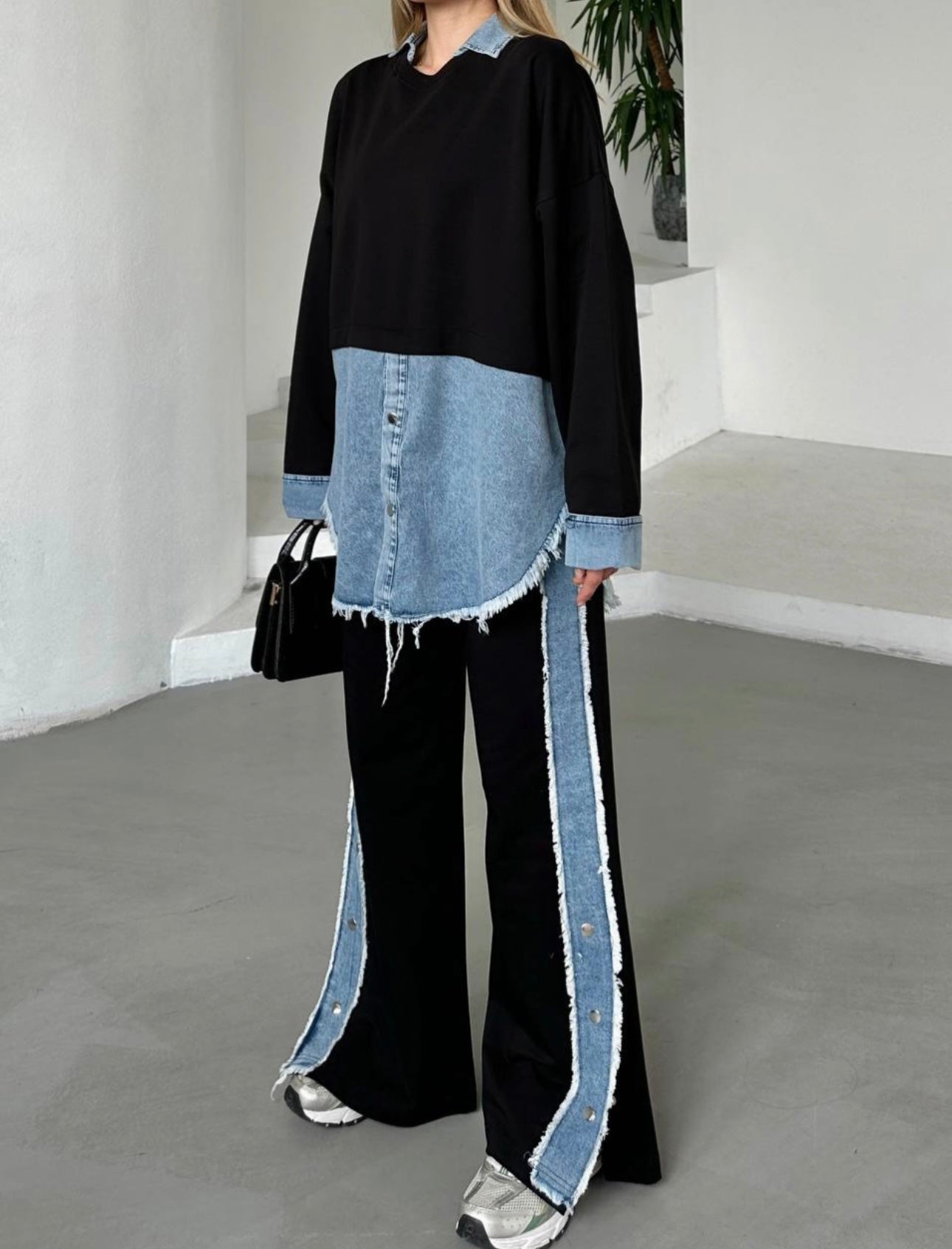 Denim Contrast Two-Piece Set image 0