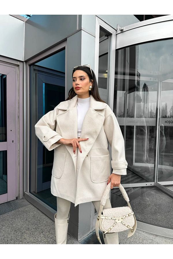 HERRINGBONE OVERSIZE  CACHMERE COAT - BEIGE image 0