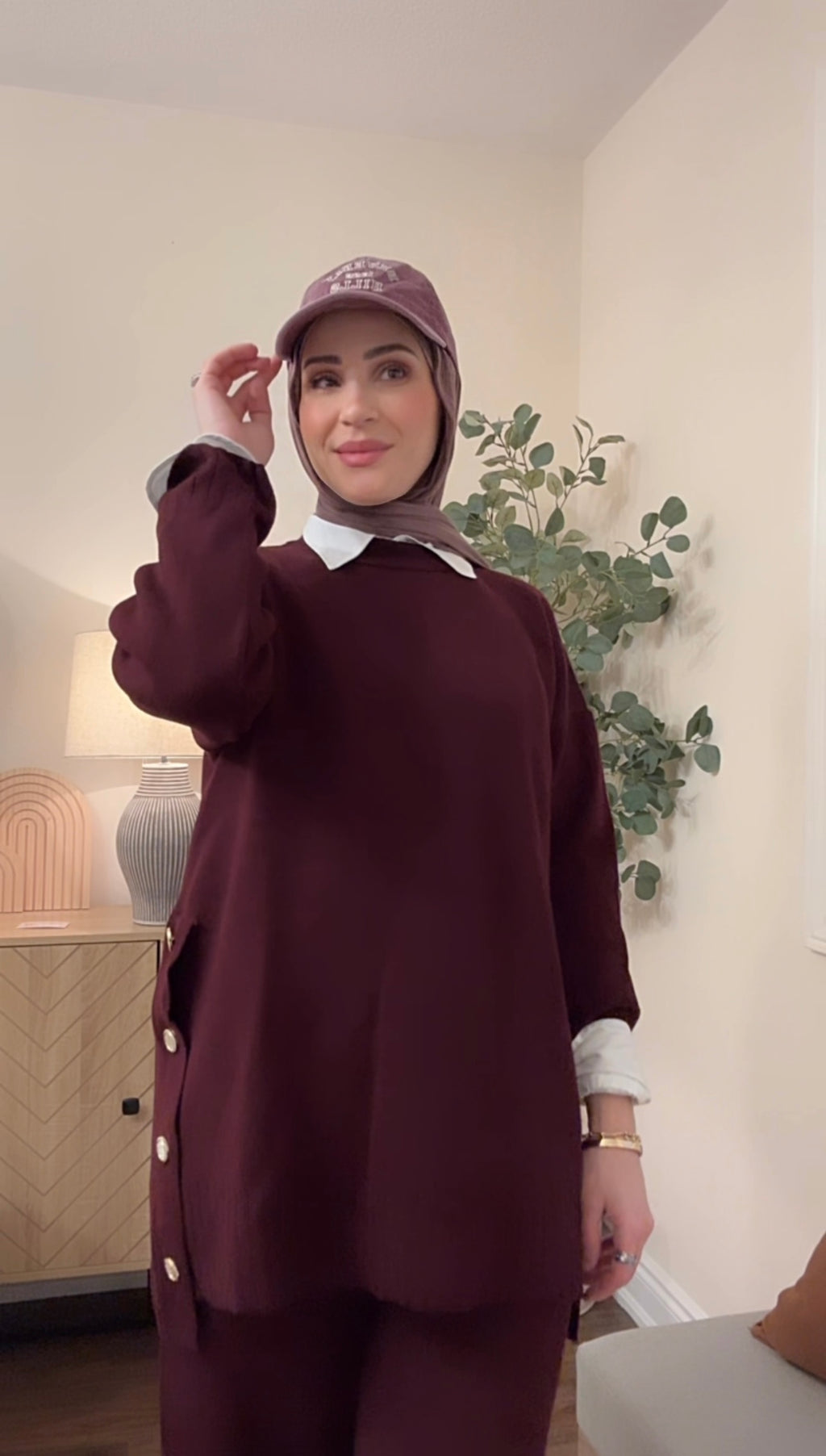 Amara Button Knit Set - Maroon image 5