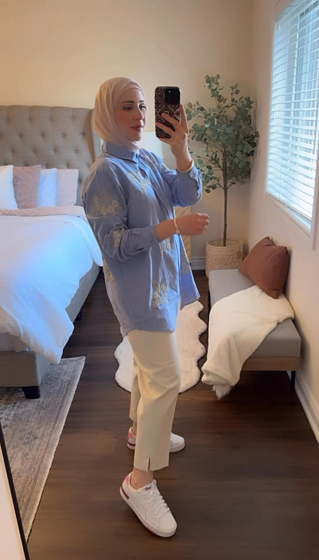 Blue Buttoned Shirt with Embroidry front & Back image 6