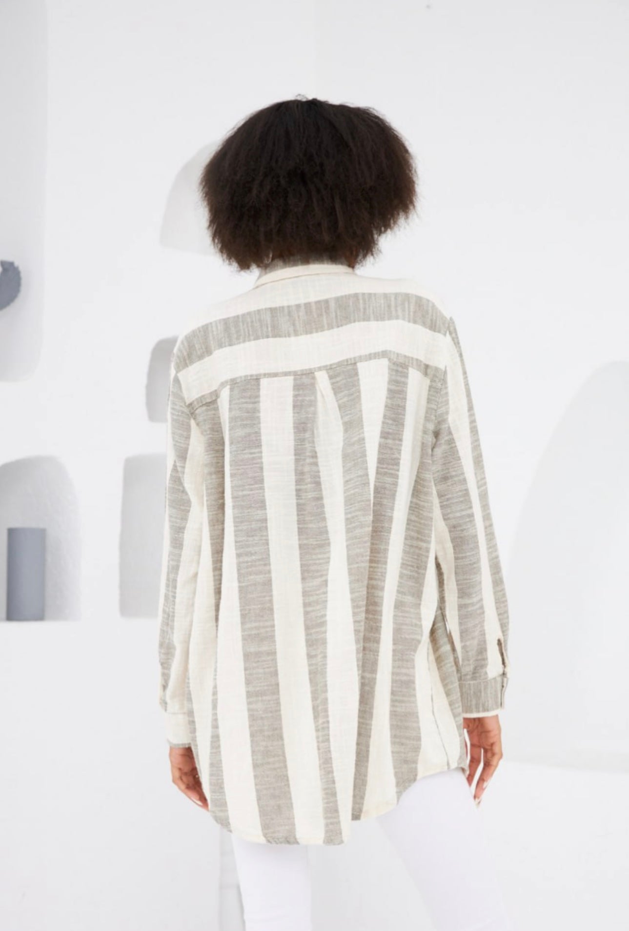 Oversized Stripe Linen Detailed Shirt image 4