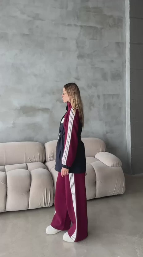 Pre-Order | Burgundy & Navy Fleece Tracksuit Set